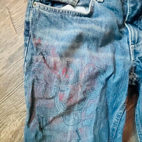 Marc Jacobs Ladies Scribble Spiderweb RARE Distressed Boot Cut Jeans 06 LG $168 - Picture 4 of 6